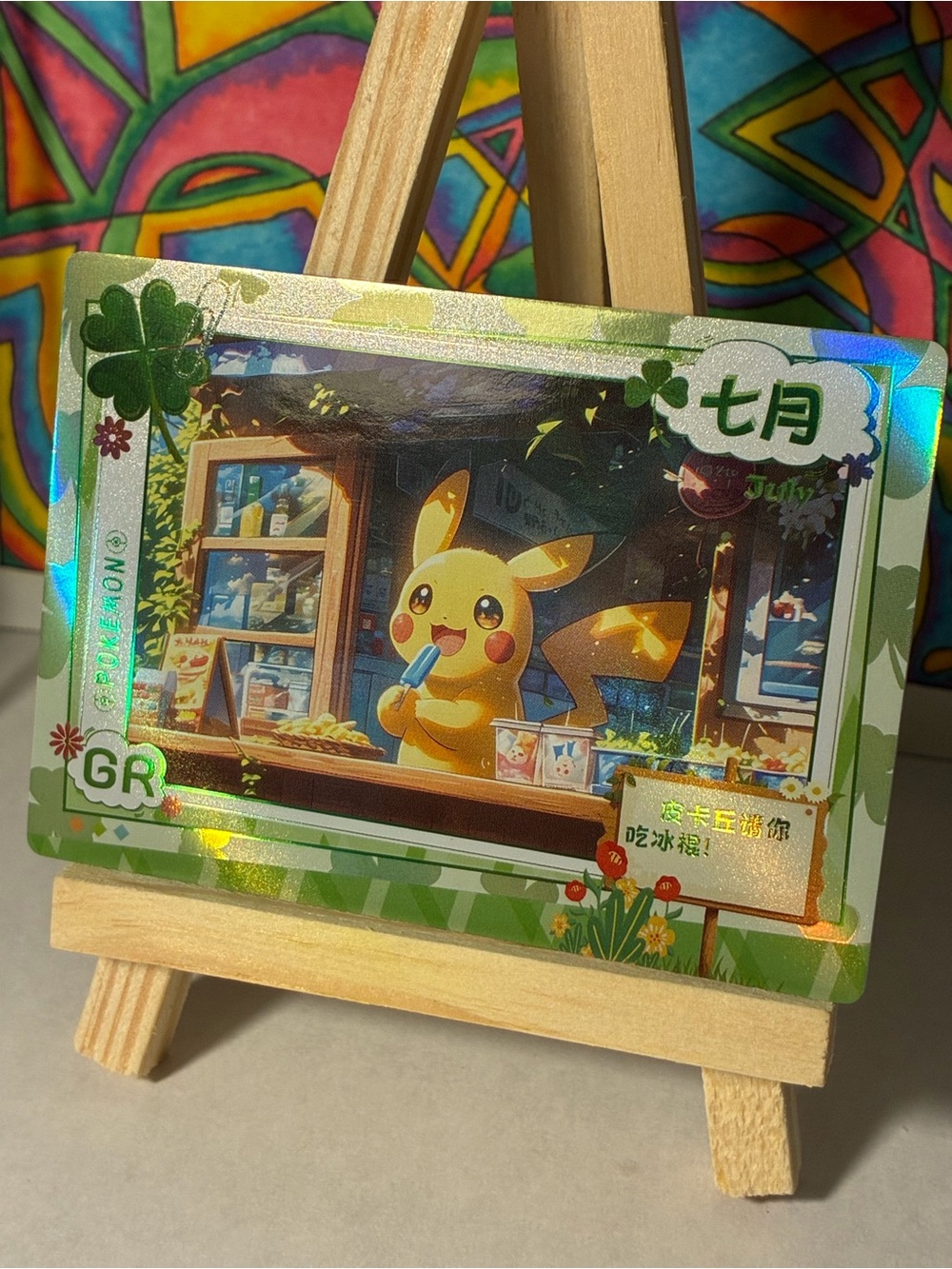Pikachu Holo Pokemon Fan Art Card Chinese Mengka Set Popsicle Summer Market Rare